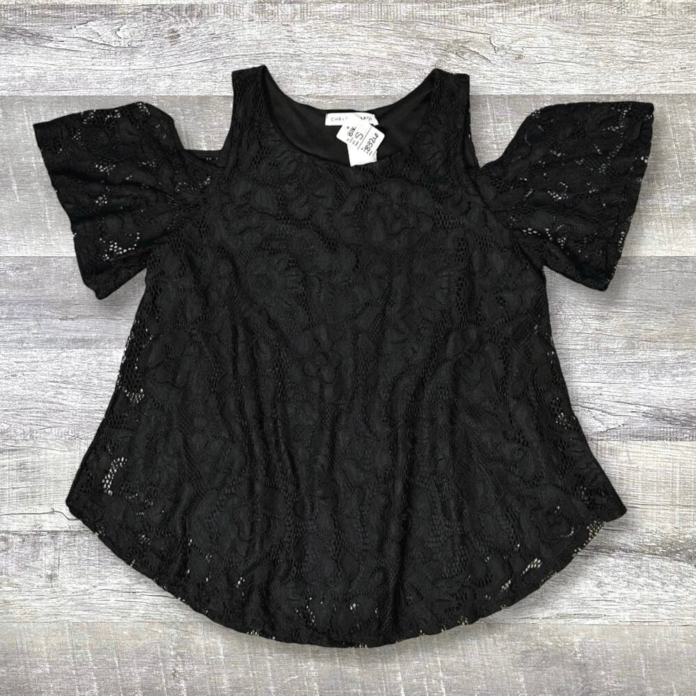 Chris & Carol NEW Jenny Black Lace Overlay Shirt Women S Cold Shoulder Loose Top